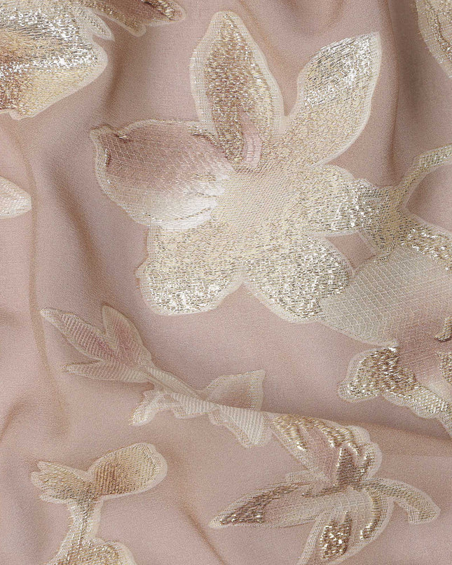 Dusty Rose Floral Silk Chiffon Fabric with Metallic Lurex, 140 Cms, South Korea-D25483