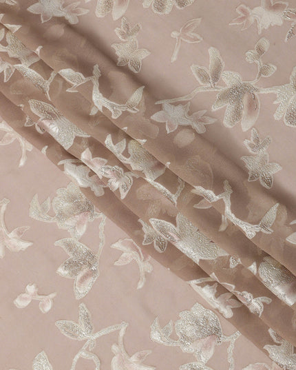 Dusty Rose Floral Silk Chiffon Fabric with Metallic Lurex, 140 Cms, South Korea-D25483
