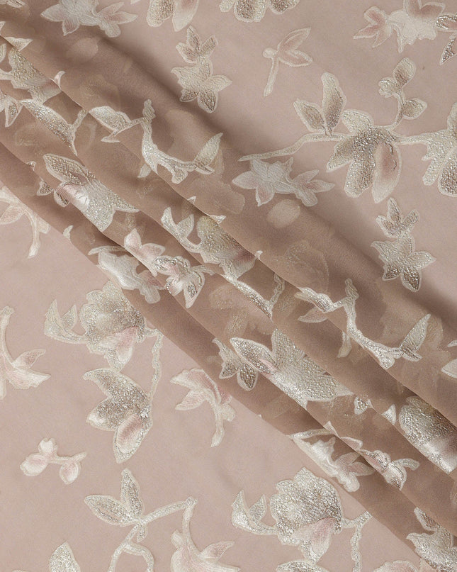 Dusty Rose Floral Silk Chiffon Fabric with Metallic Lurex, 140 Cms, South Korea-D25483