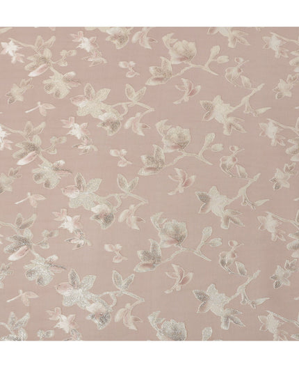 Dusty Rose Floral Silk Chiffon Fabric with Metallic Lurex, 140 Cms, South Korea-D25483