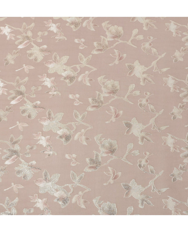 Dusty Rose Floral Silk Chiffon Fabric with Metallic Lurex, 140 Cms, South Korea-D25483