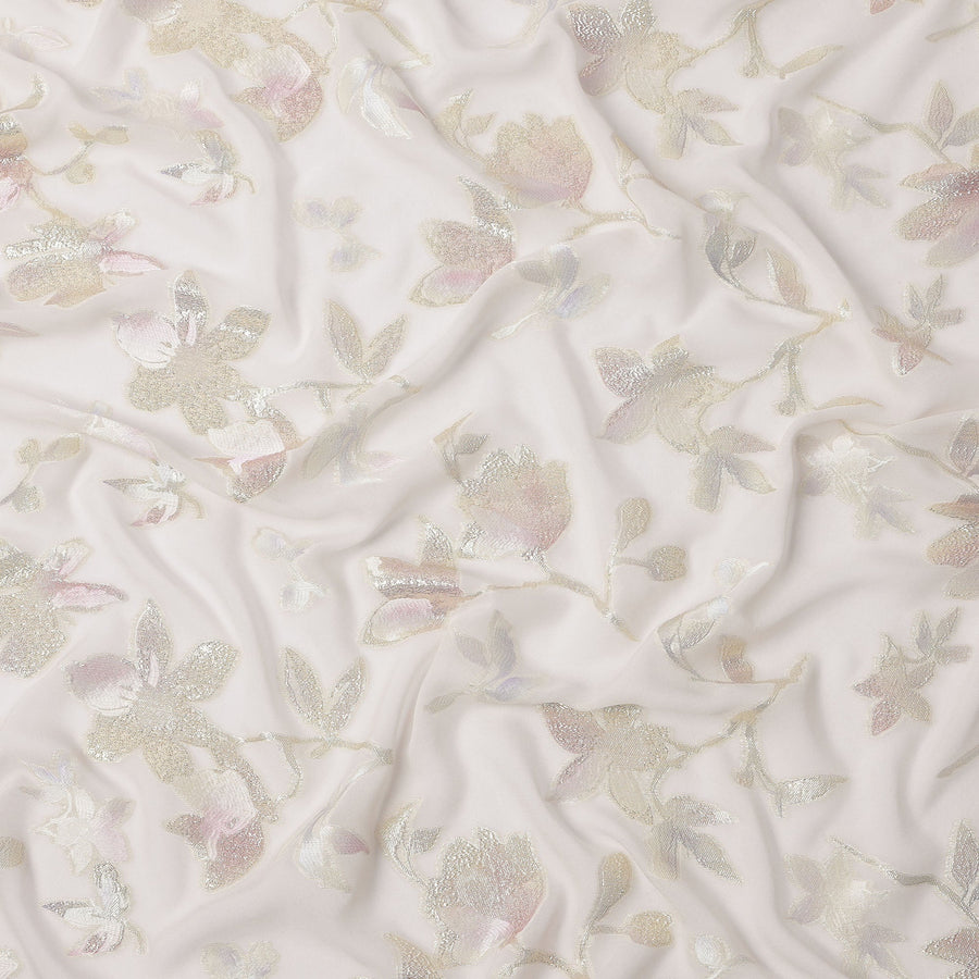 Cream Traditional Somali Silk Georgette Chiffon Dirac Fabric with Metallic Lurex, 3.5 Mtrs Piece, Width 140 Cms, Made in South Korea-D26510