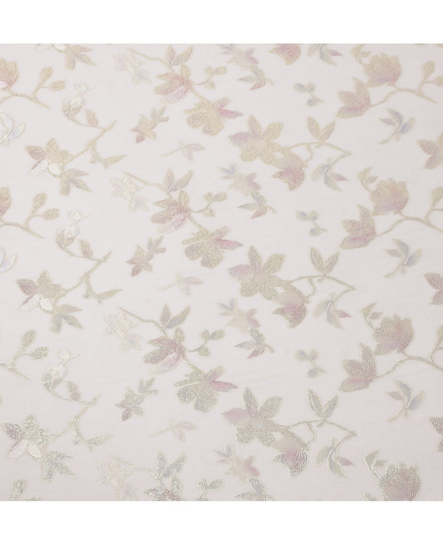 Cream Traditional Somali Silk Georgette Chiffon Dirac Fabric with Metallic Lurex, 3.5 Mtrs Piece, Width 140 Cms, Made in South Korea-D26510