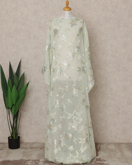 Mint Green Traditional Somali Silk Georgette Chiffon Dirac Fabric with Metallic Lurex, 3.5 Mtrs Piece, Width 140 Cms, Made in South Korea-D26508