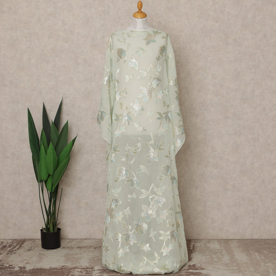 Mint Green Traditional Somali Silk Georgette Chiffon Dirac Fabric with Metallic Lurex, 3.5 Mtrs Piece, Width 140 Cms, Made in South Korea-D26508