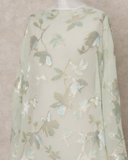 Mint Green Traditional Somali Silk Georgette Chiffon Dirac Fabric with Metallic Lurex, 3.5 Mtrs Piece, Width 140 Cms, Made in South Korea-D26508