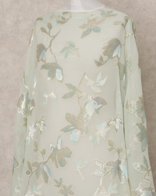 Mint Green Traditional Somali Silk Georgette Chiffon Dirac Fabric with Metallic Lurex, 3.5 Mtrs Piece, Width 140 Cms, Made in South Korea-D26508