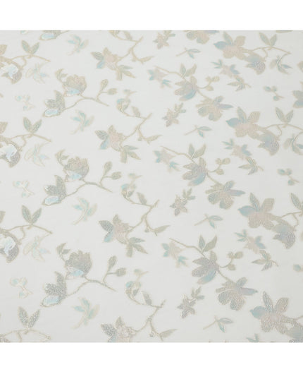 Mint Green Floral Pattern Silk Chiffon Fabric with Metallic Lurex, 140 Cms, South Korea-D25485