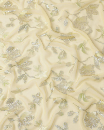 Light Yellow Traditional Somali Silk Georgette Chiffon Dirac Fabric with Metallic Lurex, 3.5 Mtrs Piece, Width 140 Cms, Made in South Korea-D26507