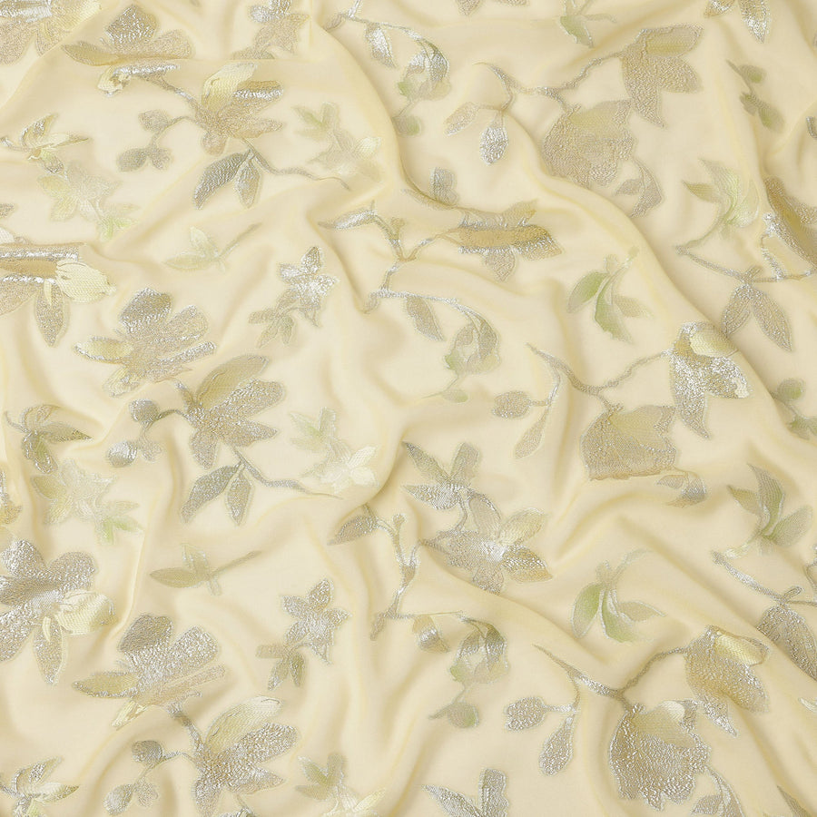 Light Yellow Traditional Somali Silk Georgette Chiffon Dirac Fabric with Metallic Lurex, 3.5 Mtrs Piece, Width 140 Cms, Made in South Korea-D26507