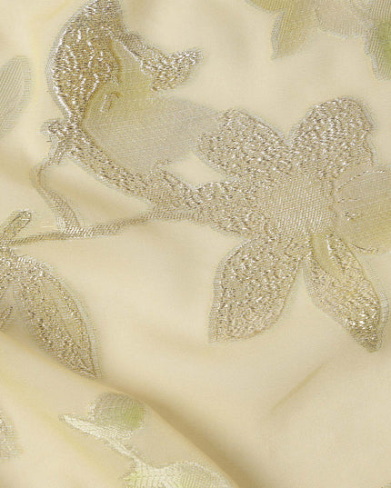 Light Yellow Traditional Somali Silk Georgette Chiffon Dirac Fabric with Metallic Lurex, 3.5 Mtrs Piece, Width 140 Cms, Made in South Korea-D26507