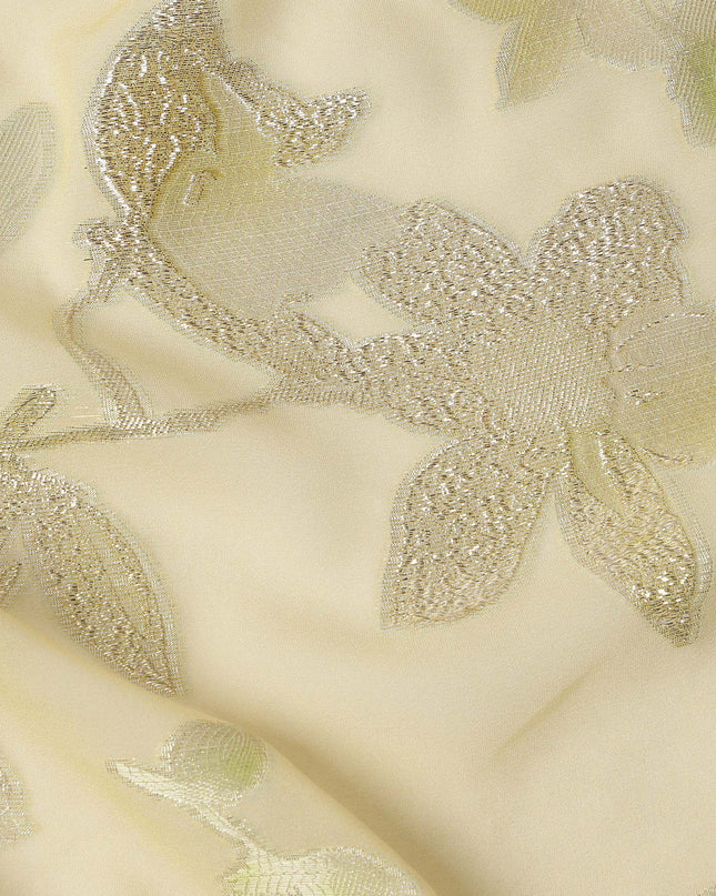 Light Yellow Traditional Somali Silk Georgette Chiffon Dirac Fabric with Metallic Lurex, 3.5 Mtrs Piece, Width 140 Cms, Made in South Korea-D26507