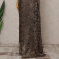 قماش ساري فرنسي فاخر من الدانتيل شانتيلي المعدني باللون الأسود الشوكولاتي - طول 5.5 متر، عرض 110 سم، صنع في فرنسا - D25607