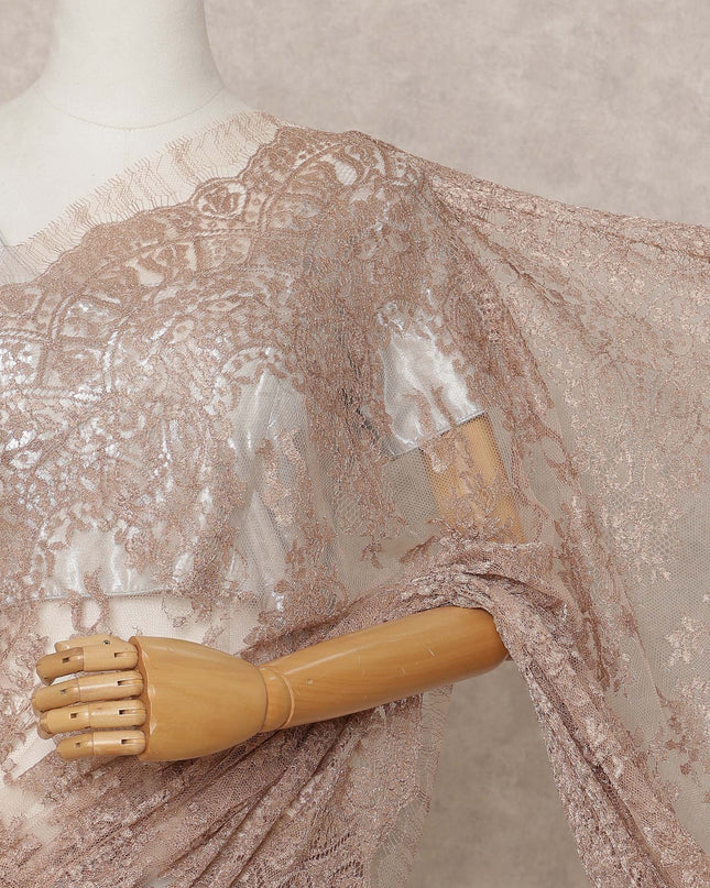 Nude Pink Premium French Metallic Chantilly Lace Saree Fabric – 5.5 Meters Length, Width 110 Cms, Made in France-D25610 Regal Fabrics