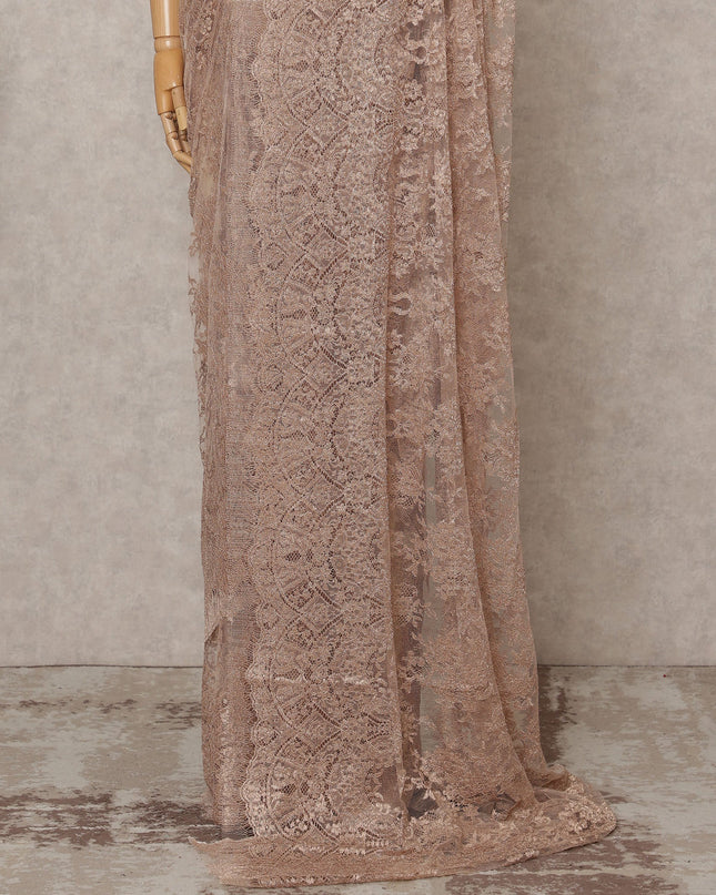 Nude Pink Premium French Metallic Chantilly Lace Saree Fabric – 5.5 Meters Length, Width 110 Cms, Made in France-D25610 Regal Fabrics
