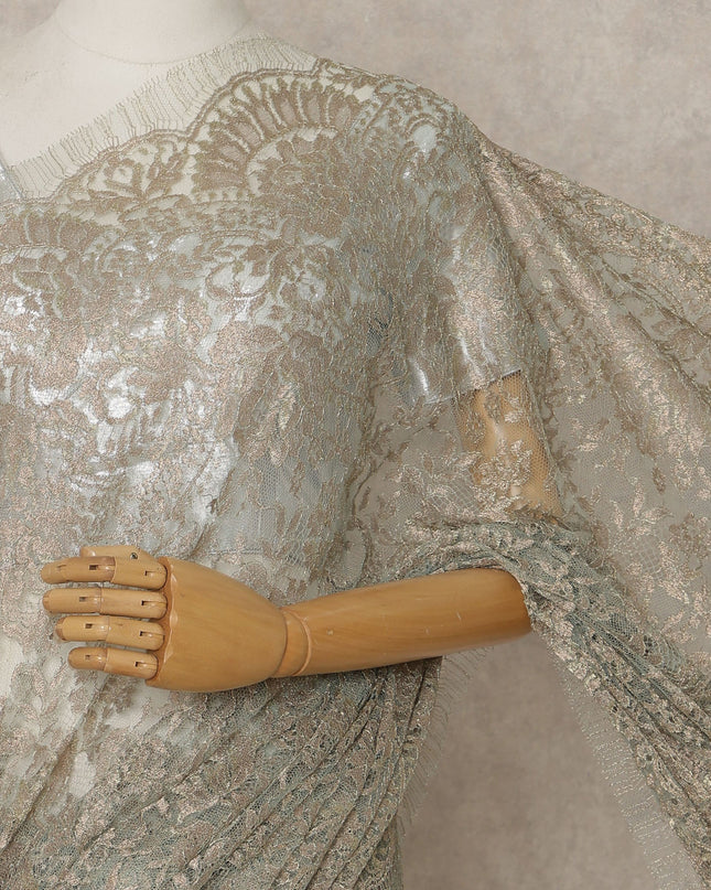 Green, Champagne Silver Premium French Metallic Chantilly Lace Saree – 5.5 Meters Fabric Length, Width 110 cm, Imported from France  & Blouse Not Included-D26568