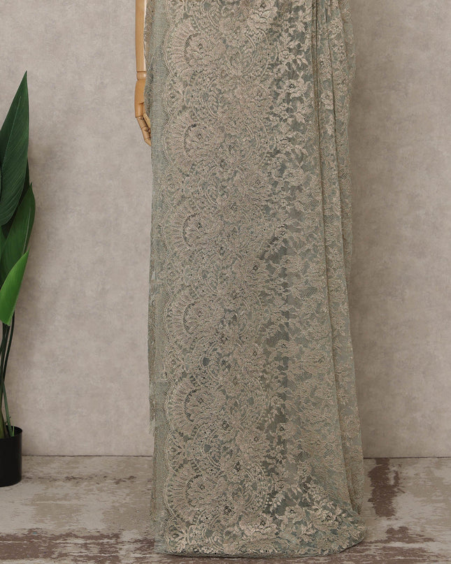 Green, Champagne Silver Premium French Metallic Chantilly Lace Saree – 5.5 Meters Fabric Length, Width 110 cm, Imported from France  & Blouse Not Included-D26568