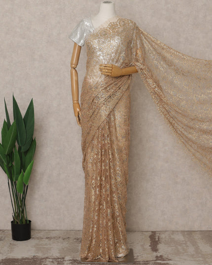 Copper Gold Premium French Metallic Chantilly Lace Saree – 5.5 Meters Fabric Length, Width 110 cm, Imported from France  & Blouse Not Included-D26578