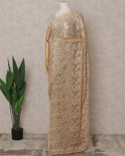 Copper Gold Premium French Metallic Chantilly Lace Saree – 5.5 Meters Fabric Length, Width 110 cm, Imported from France  & Blouse Not Included-D26578