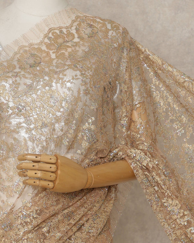 Copper Gold Premium French Metallic Chantilly Lace Saree – 5.5 Meters Fabric Length, Width 110 cm, Imported from France  & Blouse Not Included-D26578