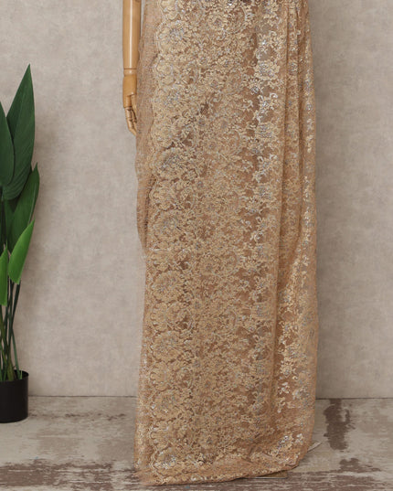 Copper Gold Premium French Metallic Chantilly Lace Saree – 5.5 Meters Fabric Length, Width 110 cm, Imported from France  & Blouse Not Included-D26578