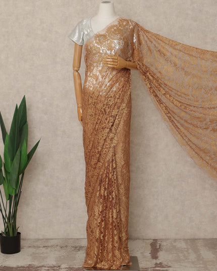 Golden Bronze Premium French 2 Tone Chantilly Saree Lace 5.5 Mtrs Length 110 Cms Width Designer Net Fabric Made In France, Blouse Not Included-D28111