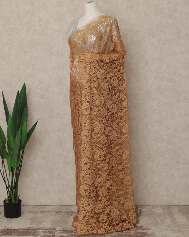 Golden Bronze Premium French 2 Tone Chantilly Saree Lace 5.5 Mtrs Length 110 Cms Width Designer Net Fabric Made In France, Blouse Not Included-D28111