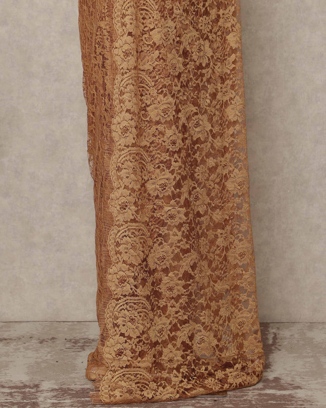 Golden Bronze Premium French 2 Tone Chantilly Saree Lace 5.5 Mtrs Length 110 Cms Width Designer Net Fabric Made In France, Blouse Not Included-D28111