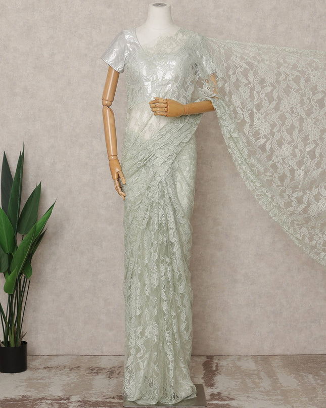 Mint Green Premium French 2-Tone Chantilly Lace Saree Fabric – 5.5 Meters Length, 110 Cms Width, Imported from France-D25703