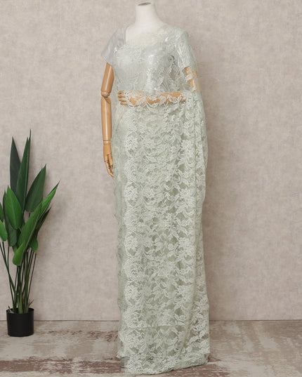 Mint Green Premium French 2-Tone Chantilly Lace Saree Fabric – 5.5 Meters Length, 110 Cms Width, Imported from France-D25703