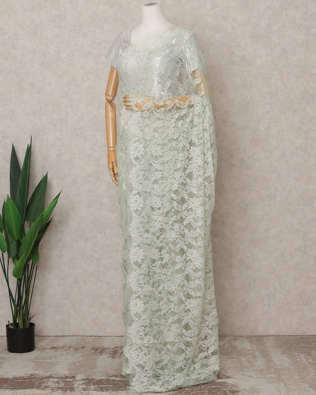 Mint Green Premium French 2-Tone Chantilly Lace Saree Fabric – 5.5 Meters Length, 110 Cms Width, Imported from France-D25703