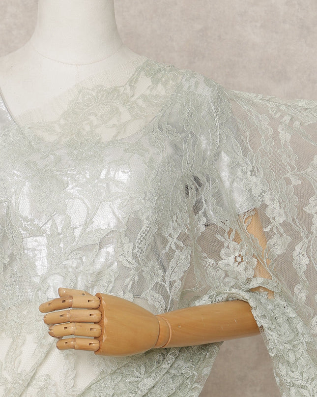 Mint Green Premium French 2-Tone Chantilly Lace Saree Fabric – 5.5 Meters Length, 110 Cms Width, Imported from France-D25703