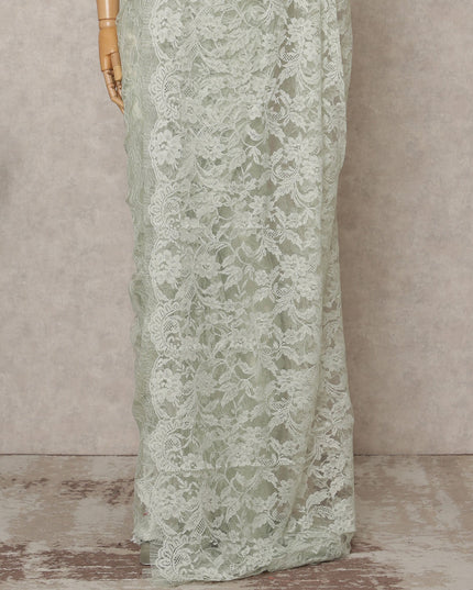 Mint Green Premium French 2-Tone Chantilly Lace Saree Fabric – 5.5 Meters Length, 110 Cms Width, Imported from France-D25703