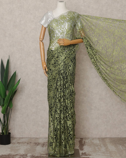 Green & Black Premium French 2-Tone Chantilly Lace Saree Fabric – 5.5 Meters Length, 110 Cms Width, Imported from France-D25706