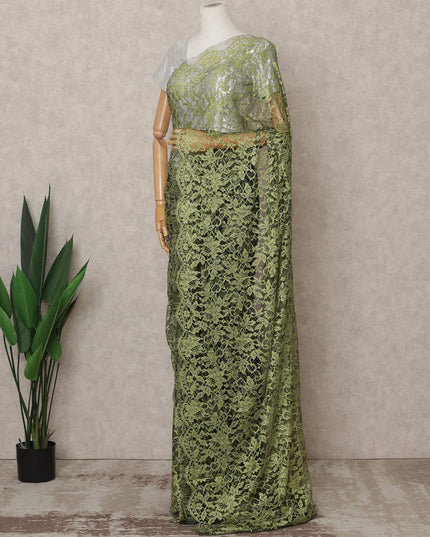 Green & Black Premium French 2-Tone Chantilly Lace Saree Fabric – 5.5 Meters Length, 110 Cms Width, Imported from France-D25706