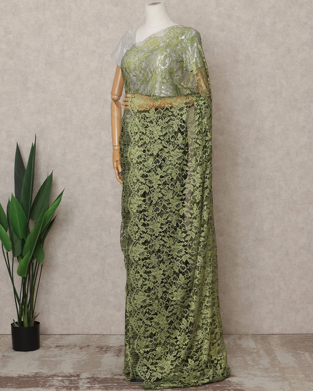 Green & Black Premium French 2-Tone Chantilly Lace Saree Fabric – 5.5 Meters Length, 110 Cms Width, Imported from France-D25706