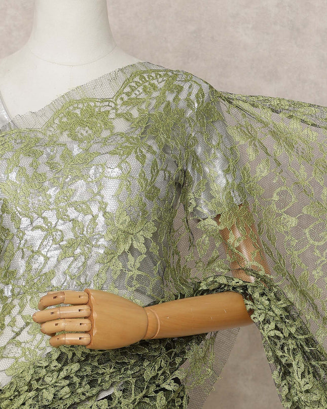 Green & Black Premium French 2-Tone Chantilly Lace Saree Fabric – 5.5 Meters Length, 110 Cms Width, Imported from France-D25706