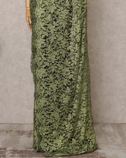 Green & Black Premium French 2-Tone Chantilly Lace Saree Fabric – 5.5 Meters Length, 110 Cms Width, Imported from France-D25706