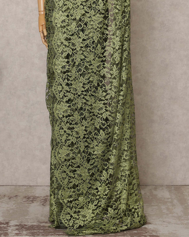Green & Black Premium French 2-Tone Chantilly Lace Saree Fabric – 5.5 Meters Length, 110 Cms Width, Imported from France-D25706