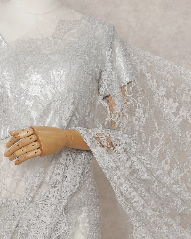 Pearl White French Chantilly Lace Saree 5.5m