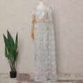 Pearl White French Chantilly Lace Saree 5.5m