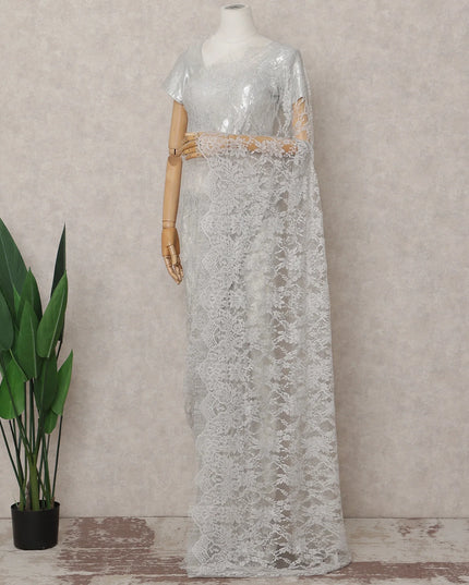 Pearl White French Chantilly Lace Saree 5.5m