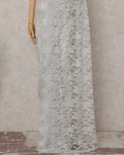Pearl White French Chantilly Lace Saree 5.5m