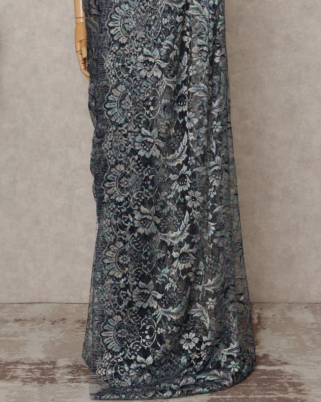 قماش ساري فرنسي فاخر متعدد الألوان من الدانتيل الشانتيلي - طول 5.5 متر، عرض 110 سم، صنع في فرنسا - D25612