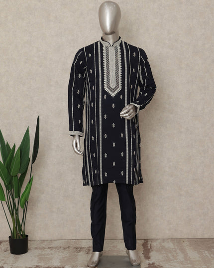 Blue Cotton Silk Men's Kurta Pajama - D29302