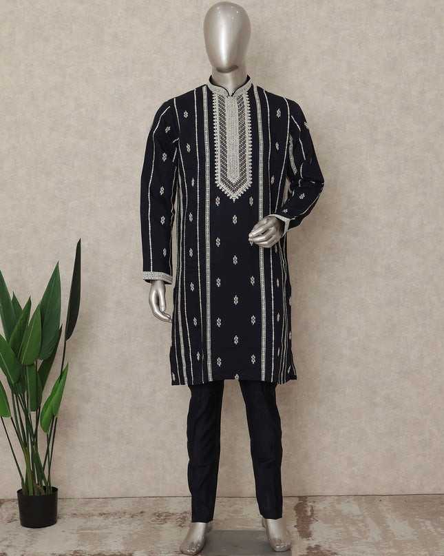 Blue Cotton Silk Men's Kurta Pajama - D29302