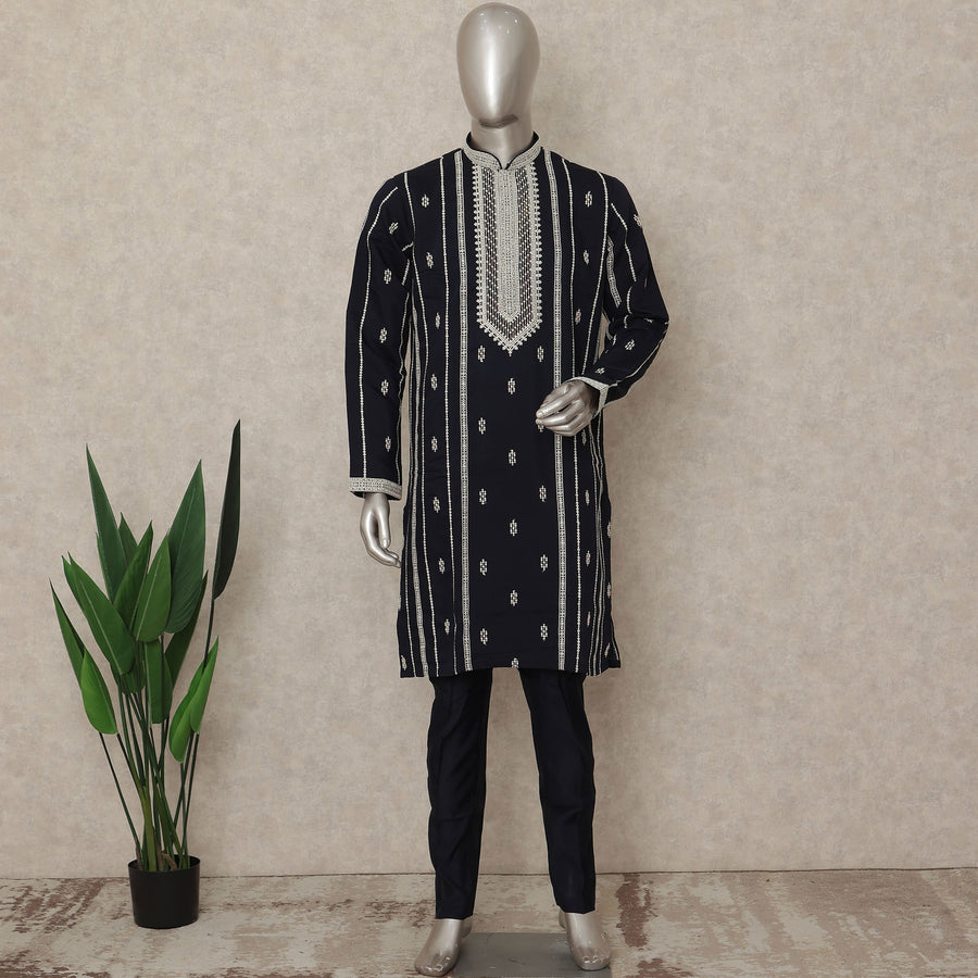 Blue Cotton Silk Men's Kurta Pajama - D29302