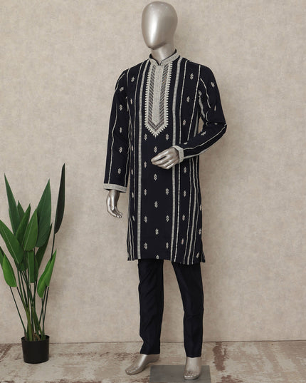 Blue Cotton Silk Men's Kurta Pajama - D29302