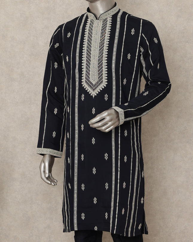 Blue Cotton Silk Men's Kurta Pajama - D29302