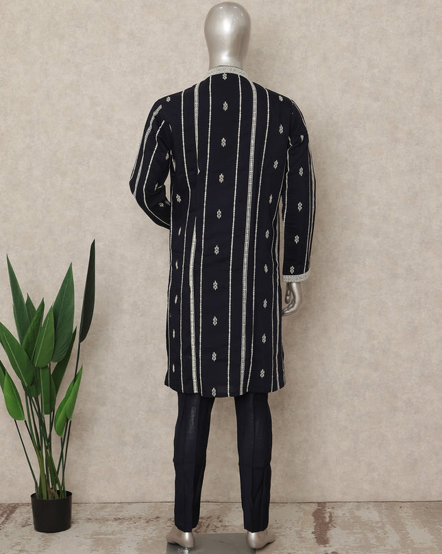 Blue Cotton Silk Men's Kurta Pajama - D29302